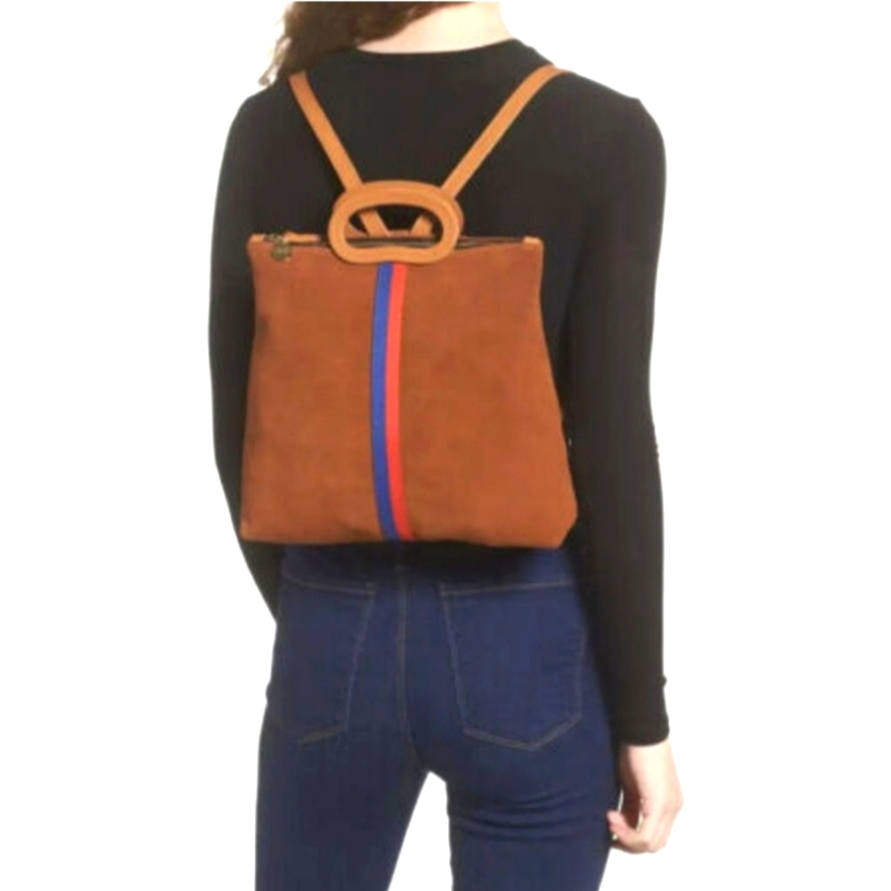 Clare V Marcelle Backpack Suede Top Handle Leather Stripe Bag Handbag Purse